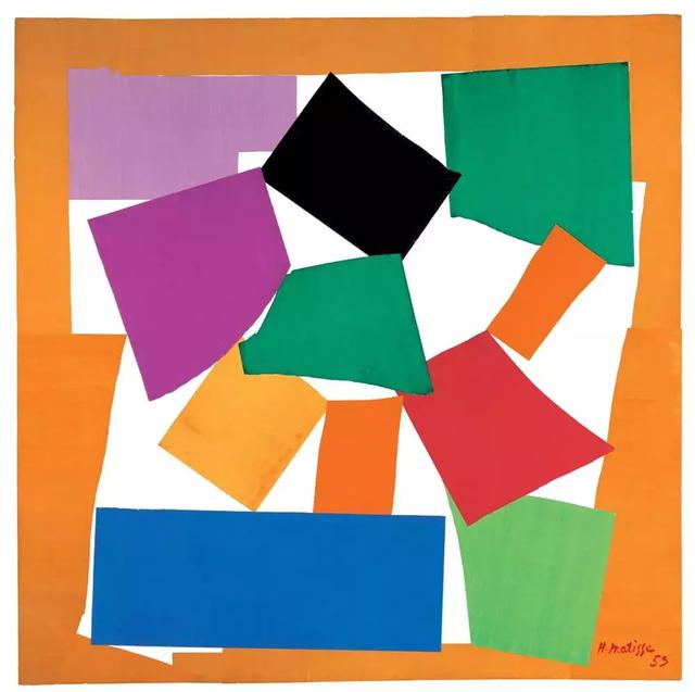 年份:1953 年 材質:gouache-painted paper, cut and pasted on paper mounted on canvas (水粉紙拼貼,貼於畫布) 尺寸:2896 × 2870 mm (約 2.9 公尺 × 2.87 公尺,接近正方形巨幅) 收藏地:英國倫敦 Tate Modern(泰特現代美術館) 館藏編號:T00540